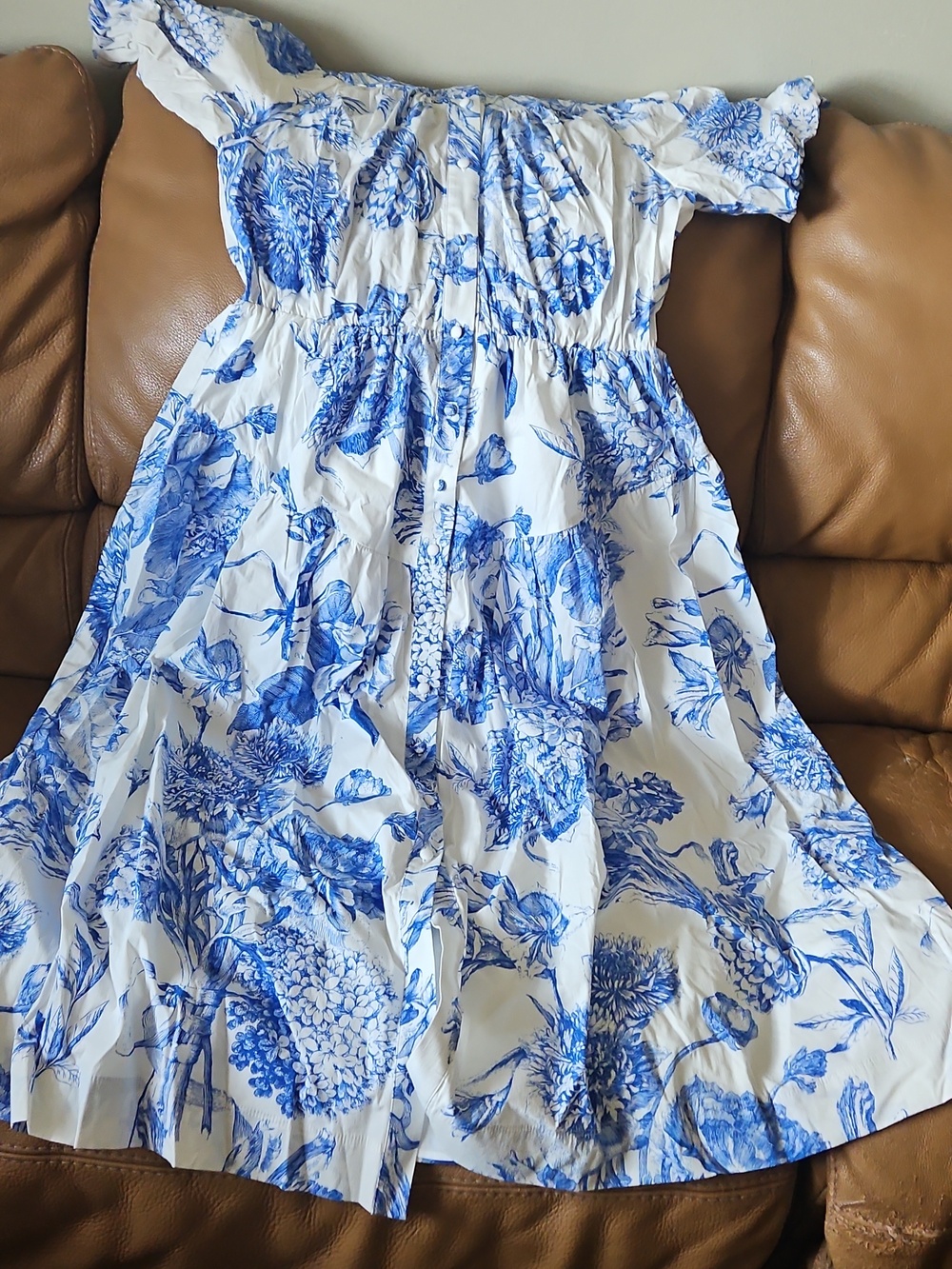 T Tahari Blue and White Floral Midi Dress